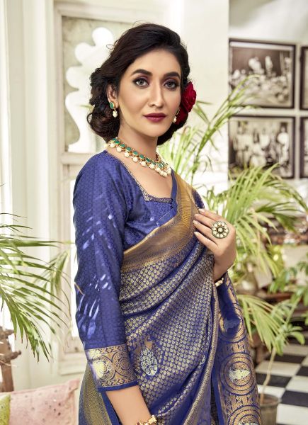 Blue Handloom Weaving Silk Festive-Wear Saree