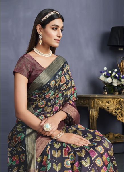 Multicolor Tusser Silk Weaving Festive-Wear Saree