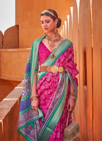 Magenta Cotton Silk Digitally Printed Festive-Wear Saree