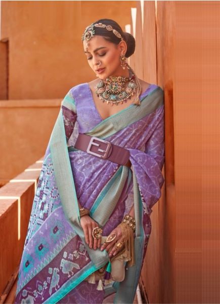 Lavender Cotton Silk Digitally Printed Festive-Wear Saree
