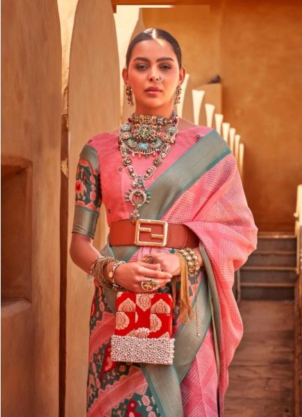 Pink Cotton Silk Digitally Printed Festive-Wear Saree