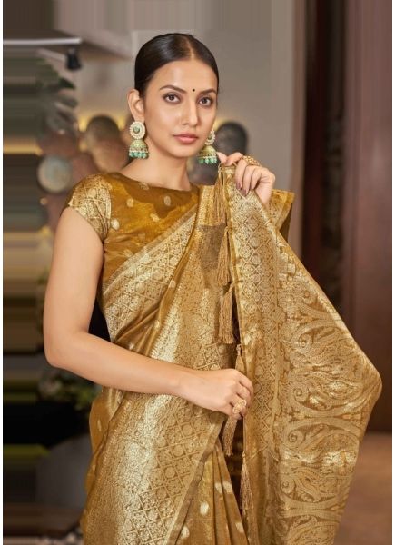 Golden Brown Banarasi Silk Weaving Festive-Wear Saree