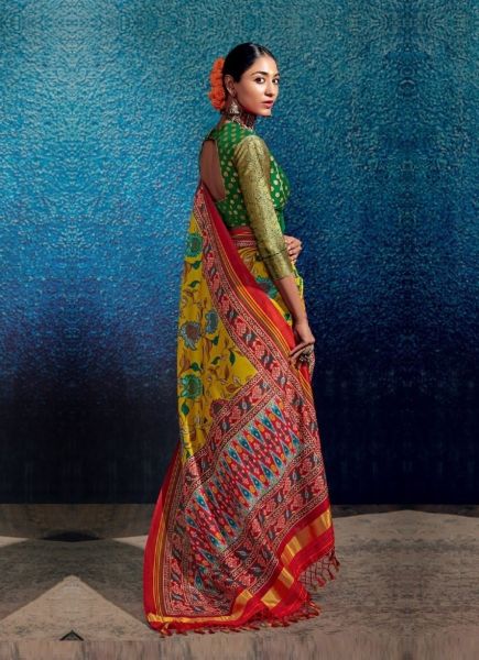Yellow & Green Patola Silk Weaving Festive-Wear Saree