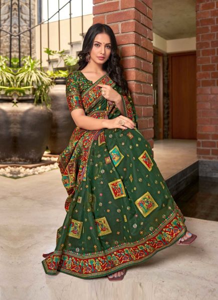 Green Cotton Silk Weaving Festive-Wear Saree