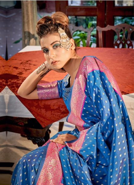 Royal Blue Soft Silk Weaving Festive-Wear Saree