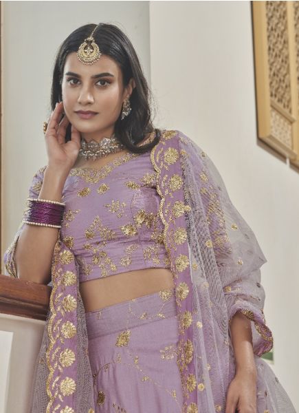 Lilac Art Silk Zari, Sequins, Embroidery & Zarkan-Work Party-Wear Sensual Lehenga Choli