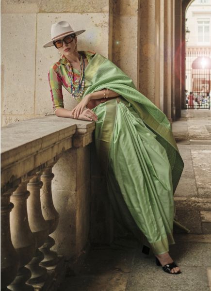Light Green Soft Silk Handloom Woven Party-Wear Saree