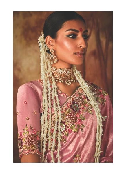 Pink Kanjivaram Silk Hand Embroidered Wedding-Wear Saree