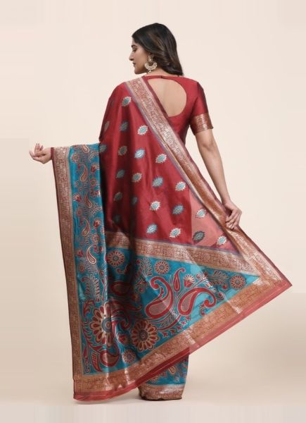 Maroon Banarasi Art Woven Silk Festive-Wear Jacquard Saree
