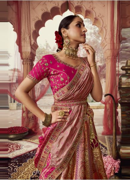 Pink Banarasi Silk Handworked Wedding-Wear Bridal Lehenga Choli
