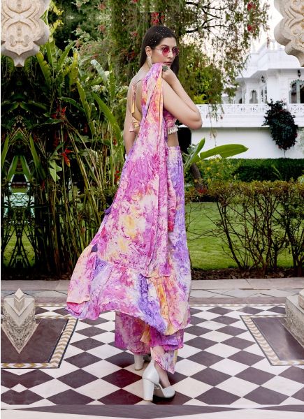 Lavender Silk Shibori-Printed Readymade Choli & Skirt Set With Jacket