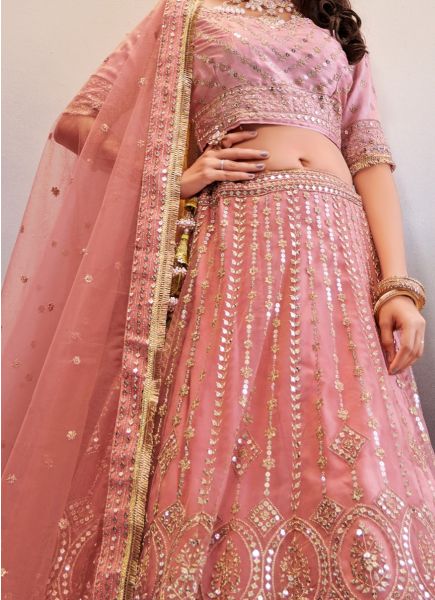 Pink Net Embroidery & Gotta-Patti Work Party-Wear Lehenga Choli [With Can-Can]