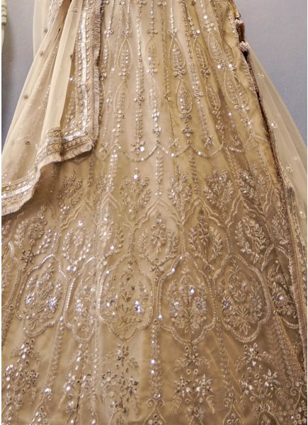 Beige Net Embroidery & Gotta-Patti Work Party-Wear Lehenga Choli [With Can-Can]
