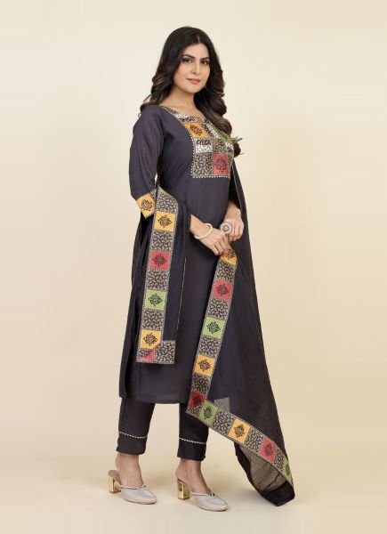 Dark Violet Chinon Woven Silk Pant-Bottom Readymade Salwar Kameez For Traditional / Religious Occasions
