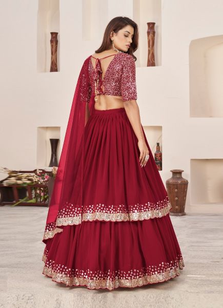 Red Georgette Sequins-Work Party-Wear Reception Lehenga Choli