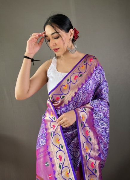 Violet Lucknowi Weaving Party-Wear Silk Saree