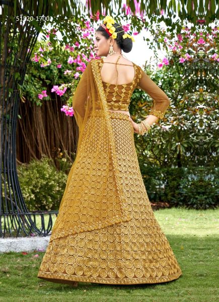 Mustard Yellow Net Sequins-Work Festive-Wear Gliterring Lehenga Choli