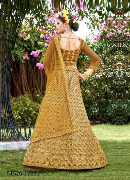 Mustard Yellow Net Sequins-Work Festive-Wear Gliterring Lehenga Choli