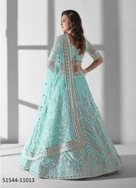 Light Blue Net Handwork Wedding-Wear Stylish Lehenga Choli