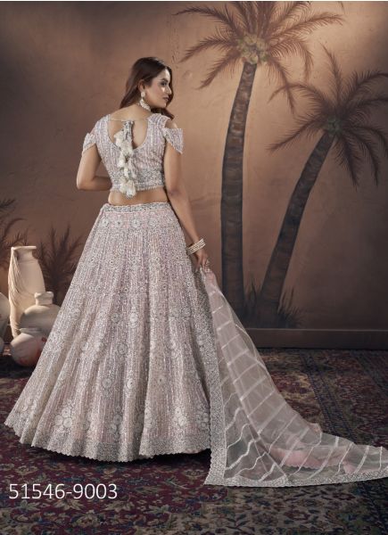 Pink Net Handwork Wedding-Wear Gliterring Readymade Lehenga Choli