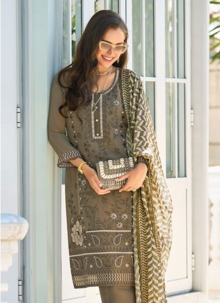Warm Gray Organza Embroidered Festive-Wear Readymade Pakistani Salwar Kameez
