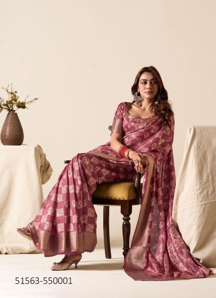 Mauve Dola Silk Foil-Printed Saree For Traditional / Religious Occasions