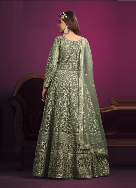 Light Green Net Embroidered Ramadan-Special Floor-Length Salwar Kameez
