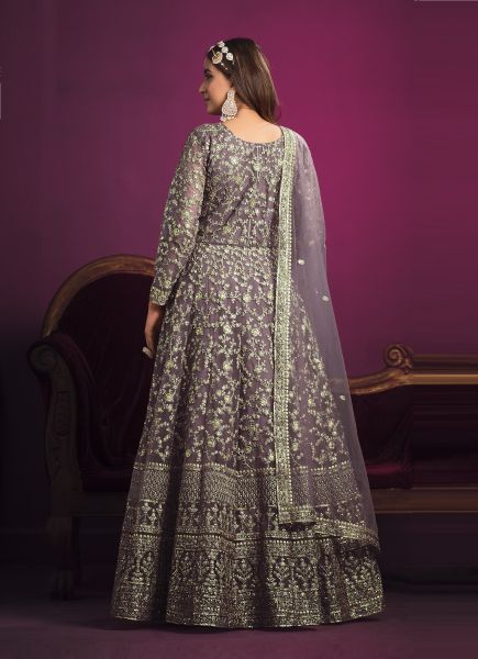 Dull Purple Net Embroidered Ramadan-Special Floor-Length Salwar Kameez