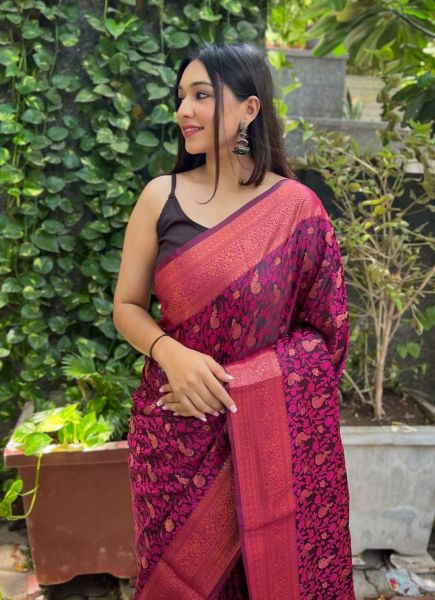 Purple Silk Jacquard Weaving Festive-Wear Saree