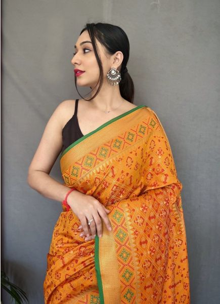 Orange Pure Patola Silk Weaving Party-Wear Saree