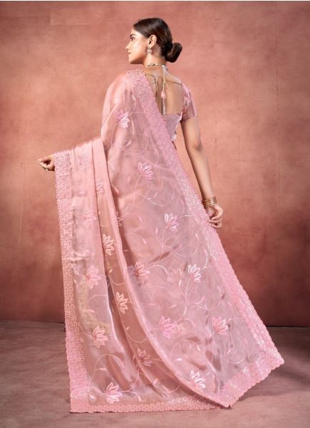 Pink Burberry Silk Thread & Sequins-Work Saree For Kitty Parties