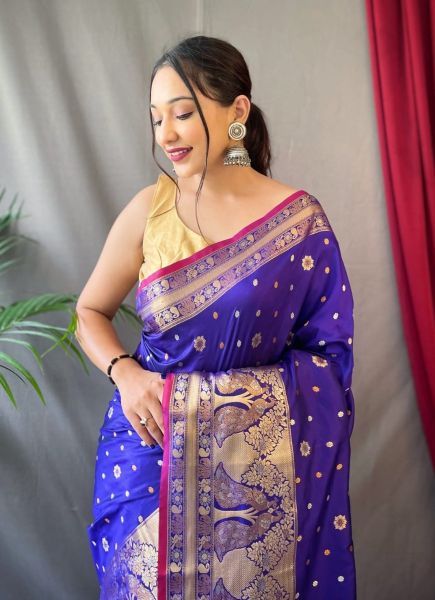 Blue Silk Weaving Festive-Wear Kanjivaram Saree