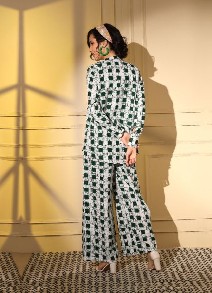 White & Green Crape Digitally Printed Resort-Wear Co-Ord Set