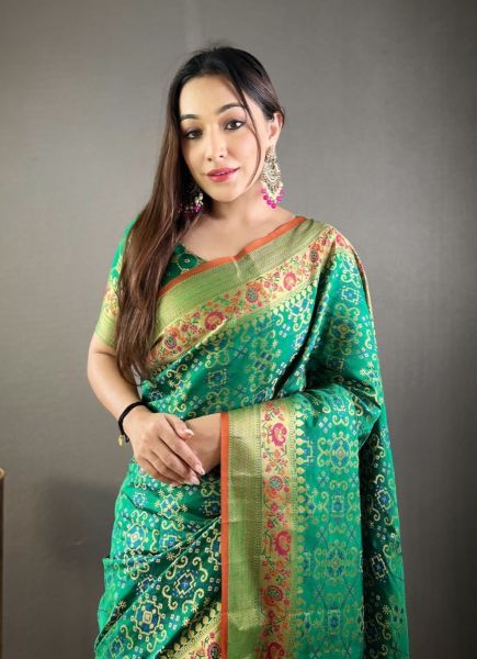 Sea Green Silk Bandhani Weaving Ready-To-Wear Saree For Traditional / Religious Occasions