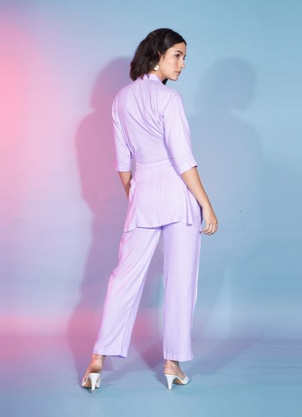 Light Lilac Viscose Rayon Weaving Party-Wear Readymade Co-Ord Set