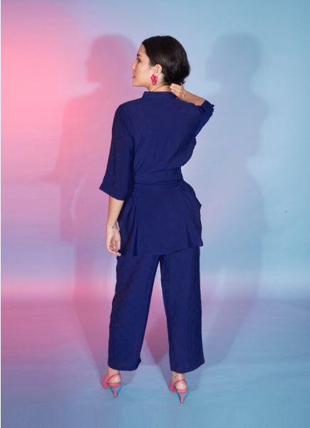 Dark Blue Viscose Rayon Weaving Party-Wear Readymade Co-Ord Set