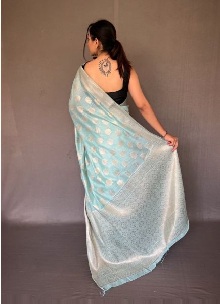 Light Blue Pure Chanderi Soft Silk Weaving Festive-Wear Saree
