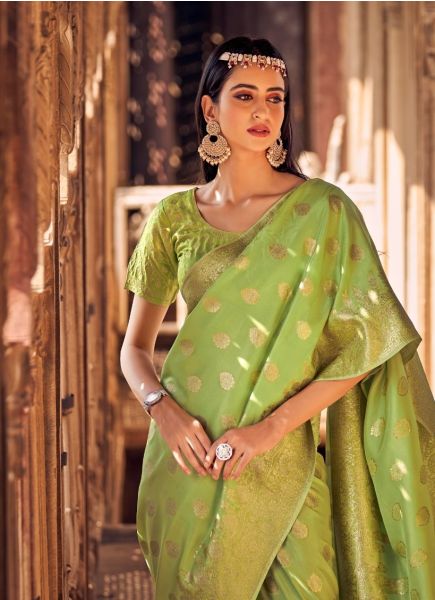 Light Green Viscose Silk Weaving Festive-Wear Kanjivaram Saree