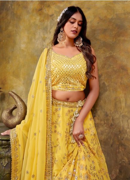 Yellow Georgette Embroidery & Sequins-Work Party-Wear Lehenga Choli