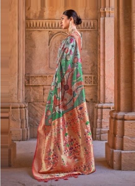 Green Pathani Floral Digitally Printed Festive-Wear Saree