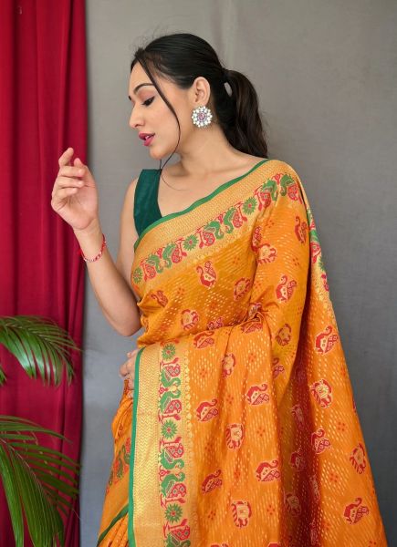 Orange Patola Silk Woven Saree For Traditional / Religious Occasions