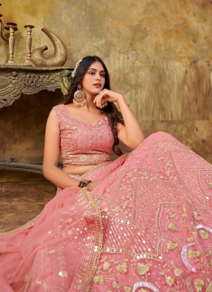 Pink Net Embroidery & Sequins-Work Party-Wear Lehenga Choli