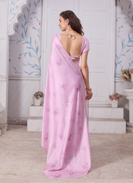 Light Pink Satin Georgette Digitally Printed Carnival Saree For Kitty Parties