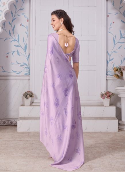 Lilac Satin Georgette Digitally Printed Carnival Saree For Kitty Parties