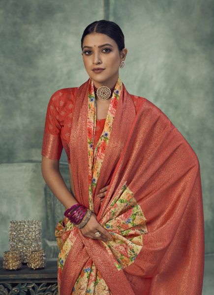 Yellow Tissue Silk Digitally Printed Festive-Wear Saree