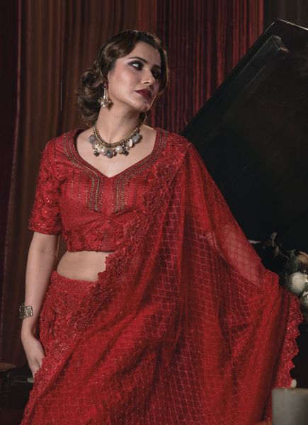 Red Silk Wedding-Wear Bridal Lehenga Choli With Handwork