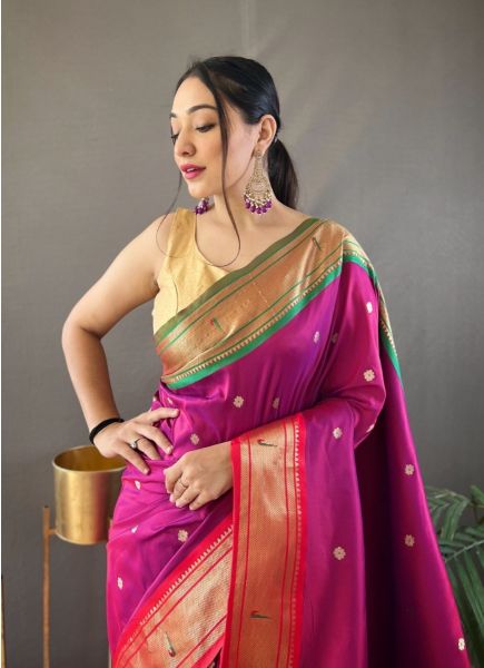 Purple Paithani Silk Saree For Traditional / Religious Occasions