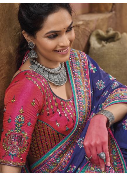 Violet Banarasi Silk Thread-Work Wedding-Wear Boutique-Style Saree