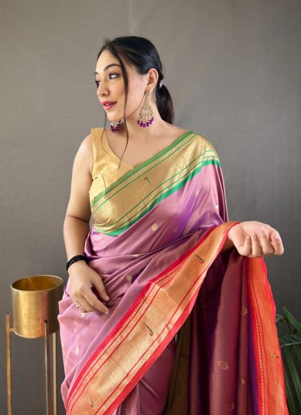 Pink Paithani Silk Saree For Traditional / Religious Occasions