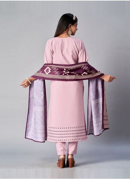 Light Pink Cotton Printed Office-Wear Pant-Bottom Readymade Salwar Kameez